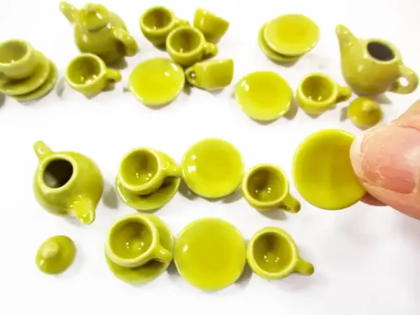 4/9 Yellow Teapot Tea Cup Saucer Round Plate Dollhouse Miniature Ceramic #S 4049 - Image 4