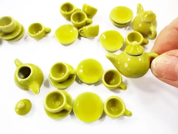 4/9 Yellow Teapot Tea Cup Saucer Round Plate Dollhouse Miniature Ceramic #S 4049 - Image 5