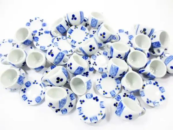 1:6 Dollhouse Miniature Ceramic 24/48 Blue Paint Tea Cup Saucer Round Plate #M 4067 - Image 3