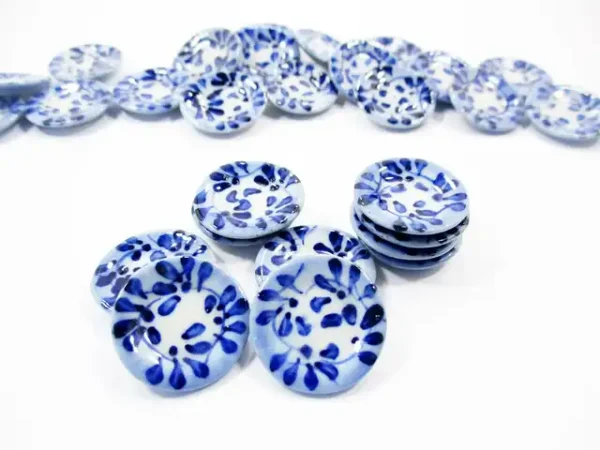 10x20mm Blue Spot Flower Hand Paint Plate Dish Dollhouse Miniature Ceramic 13212 - Image 3