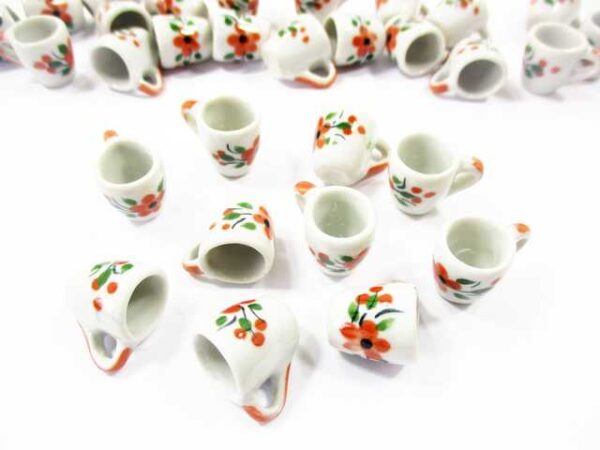 1:6 10 Orange Flower Paint Ceramic Tea Coffee Mug Cup Dollhouse Miniatures 13219