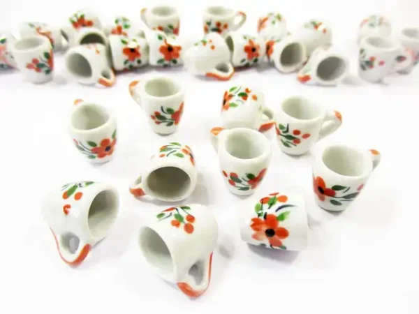 1:6 10 Orange Flower Paint Ceramic Tea Coffee Mug Cup Dollhouse Miniatures 13219 - Image 3