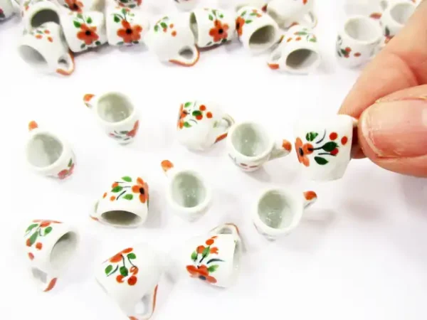 1:6 10 Orange Flower Paint Ceramic Tea Coffee Mug Cup Dollhouse Miniatures 13219 - Image 5