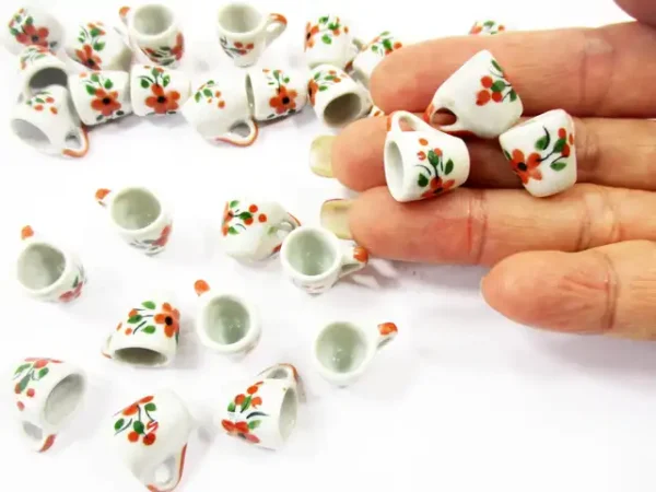 1:6 10 Orange Flower Paint Ceramic Tea Coffee Mug Cup Dollhouse Miniatures 13219 - Image 6