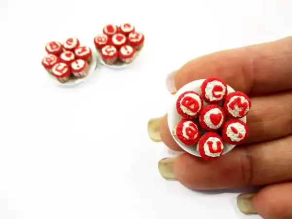 Dolls House Miniature Food Plate Valentine Cup Cake Handmade Supply Charms 13687 - Image 6