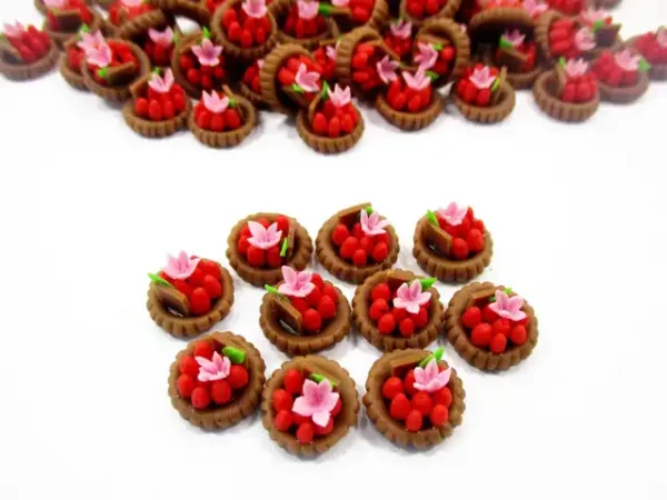 Dollhouse Miniatures Lot10 Mini Strawberry Fruit Tart Cake Bakery Food 13881 - Image 2