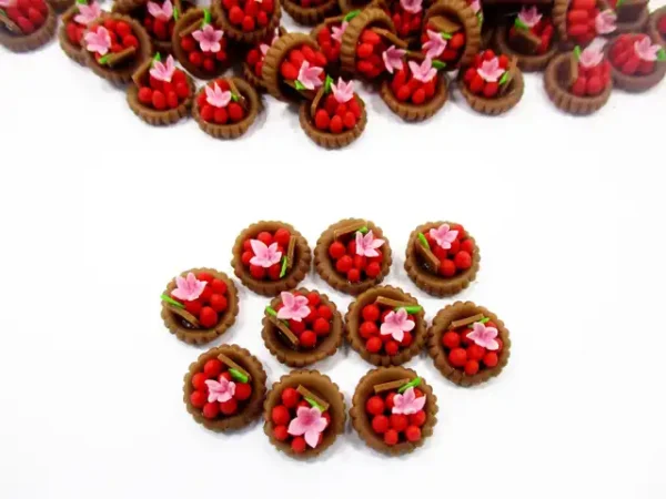 Dollhouse Miniatures Lot10 Mini Strawberry Fruit Tart Cake Bakery Food 13881 - Image 3