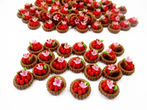 Dollhouse Miniatures Lot10 Mini Strawberry Fruit Tart Cake Bakery Food 13881 - Image 4