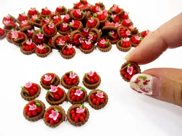 Dollhouse Miniatures Lot10 Mini Strawberry Fruit Tart Cake Bakery Food 13881 - Image 5