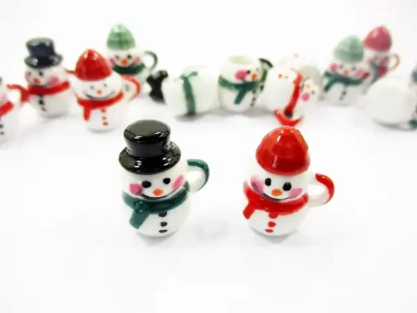 Dollhouse Miniature NEW 2 Snowman Ceramic Cup Mug Christmas Supply Charms 15532 - Image 2