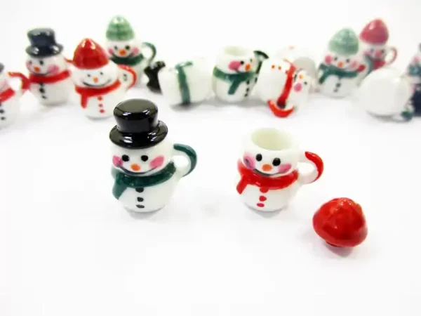 Dollhouse Miniature NEW 2 Snowman Ceramic Cup Mug Christmas Supply Charms 15532 - Image 3