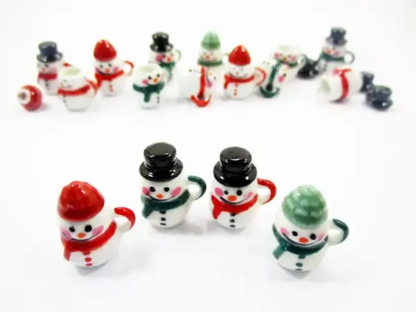 Dollhouse Miniature NEW 4 Snowman Ceramic Cup Mug Christmas Supply Charms 15534 - Image 3