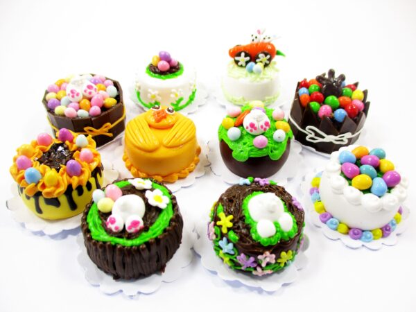 Miniature 10 Easter Cake 1:12 Dollhouse Tiny Food Cake Bakery Clay Supply 16922
