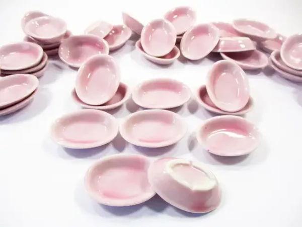 Dollhouse Miniature Kitchenware Supply Ceramic Pink Oval Bowl 3.5cm - Image 2