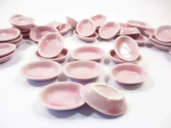 Dollhouse Miniature Kitchenware Supply Ceramic Pink Oval Bowl 3.5cm - Image 3