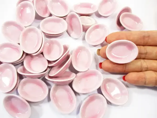 Dollhouse Miniature Kitchenware Supply Ceramic Pink Oval Bowl 3.5cm - Image 6
