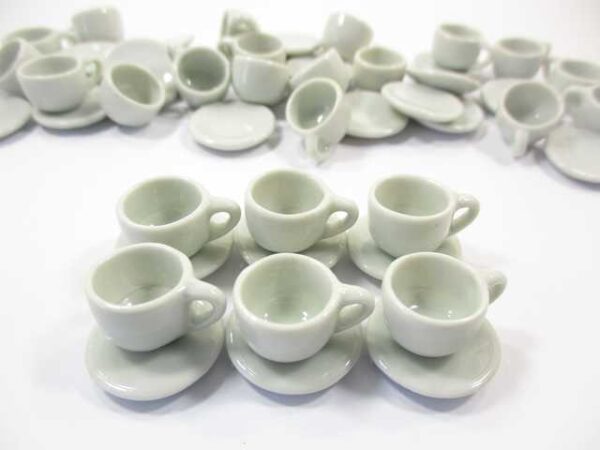 White Coffee Tea Cup Saucer Round Plate Dollhouse Miniature Ceramic #M 1:6