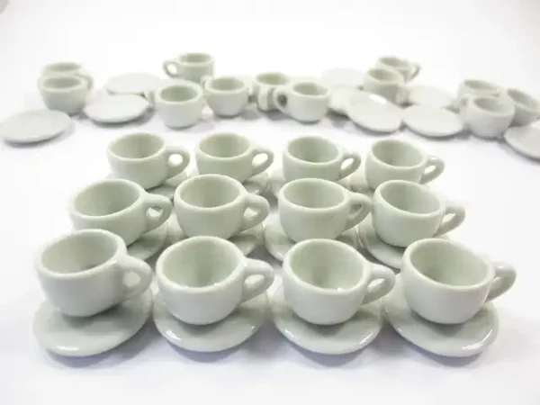 White Coffee Tea Cup Saucer Round Plate Dollhouse Miniature Ceramic #M 1:6 - Image 2
