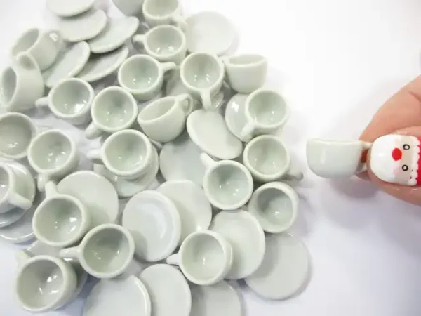 White Coffee Tea Cup Saucer Round Plate Dollhouse Miniature Ceramic #M 1:6 - Image 4