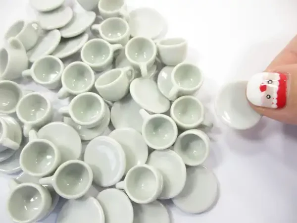 White Coffee Tea Cup Saucer Round Plate Dollhouse Miniature Ceramic #M 1:6 - Image 5