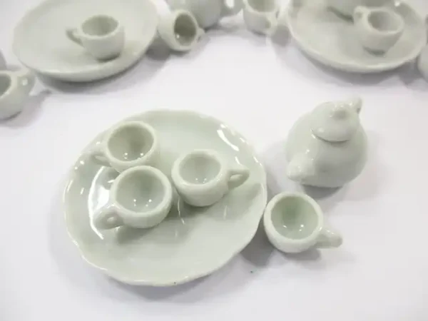 Dollhouse Miniature Kitchen Ceramic White Teapot Coffee Tea Cup Tray Supply 6857 - Image 3
