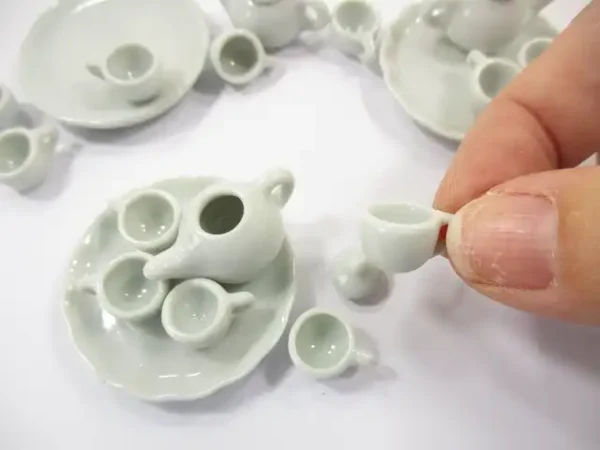 Dollhouse Miniature Kitchen Ceramic White Teapot Coffee Tea Cup Tray Supply 6857 - Image 4