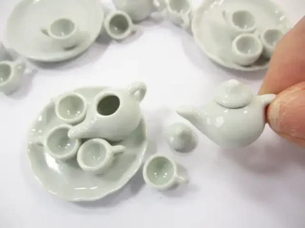 Dollhouse Miniature Kitchen Ceramic White Teapot Coffee Tea Cup Tray Supply 6857 - Image 5
