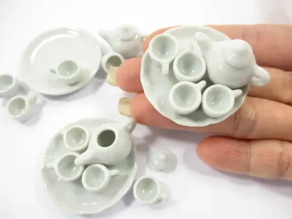 Dollhouse Miniature Kitchen Ceramic White Teapot Coffee Tea Cup Tray Supply 6857 - Image 6
