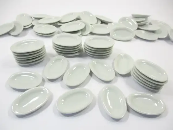 35mm Mini White Oval Plate Dish Dollhouse Miniature Kitchenware Ceramic - Image 2