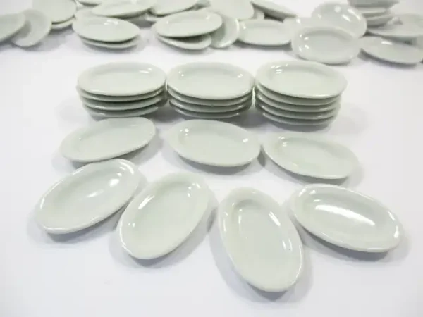 35mm Mini White Oval Plate Dish Dollhouse Miniature Kitchenware Ceramic - Image 3