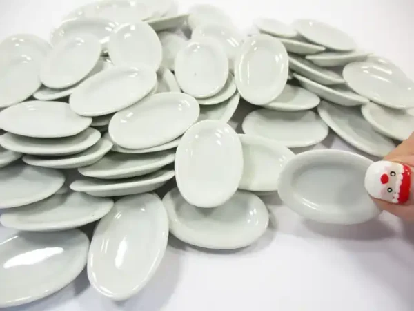 35mm Mini White Oval Plate Dish Dollhouse Miniature Kitchenware Ceramic - Image 5