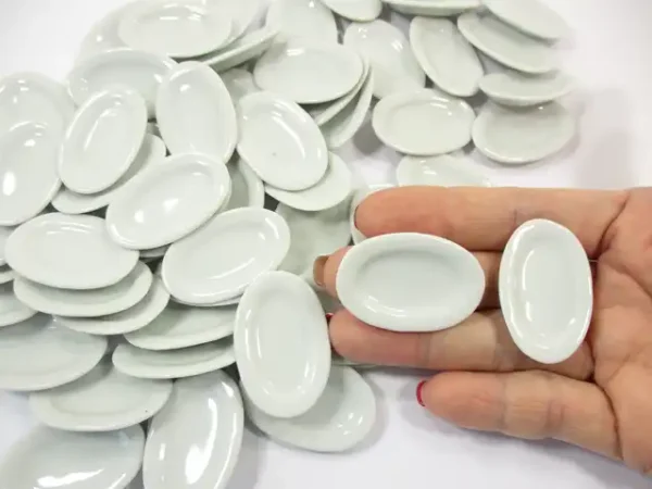 35mm Mini White Oval Plate Dish Dollhouse Miniature Kitchenware Ceramic - Image 6
