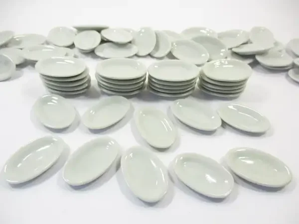 30mm Mini White Oval Plate Dish Dollhouse Miniature Kitchenware Ceramic - Image 2