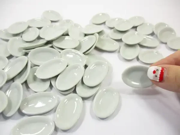 30mm Mini White Oval Plate Dish Dollhouse Miniature Kitchenware Ceramic - Image 5
