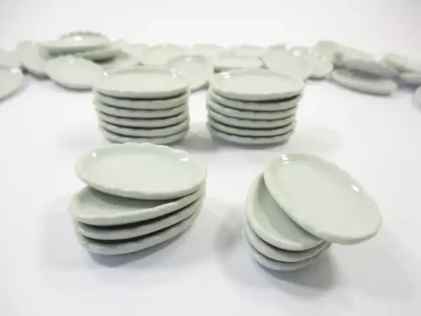 35mm Mini Plate Dish Dollhouse Miniature Ceramic White Oval Scallop Rim - Image 4