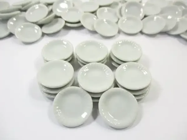 20mm White Round Plate Dish Dollhouse Miniature Ceramic Kitchenware - Image 3