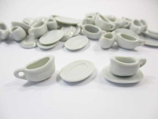 GRAVY STEAK MILK BOATS Saucer Plate Dollhouse Miniature White Ceramic