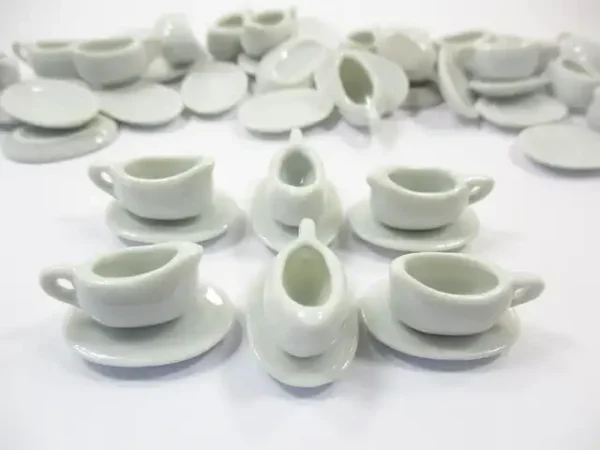 GRAVY STEAK MILK BOATS Saucer Plate Dollhouse Miniature White Ceramic - Image 2