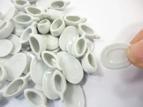 GRAVY STEAK MILK BOATS Saucer Plate Dollhouse Miniature White Ceramic - Image 5