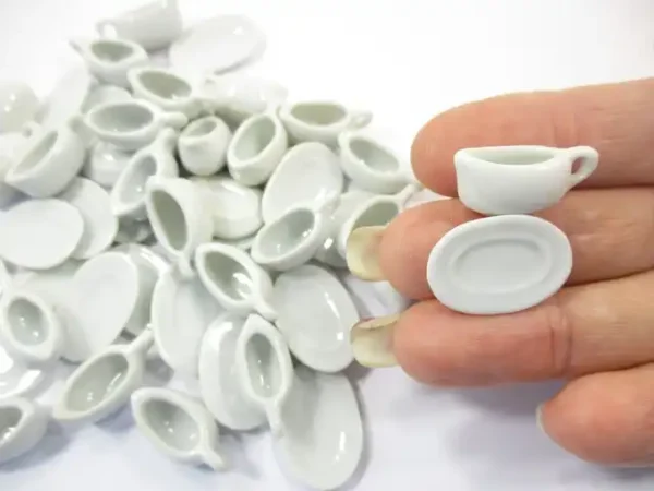 GRAVY STEAK MILK BOATS Saucer Plate Dollhouse Miniature White Ceramic - Image 6