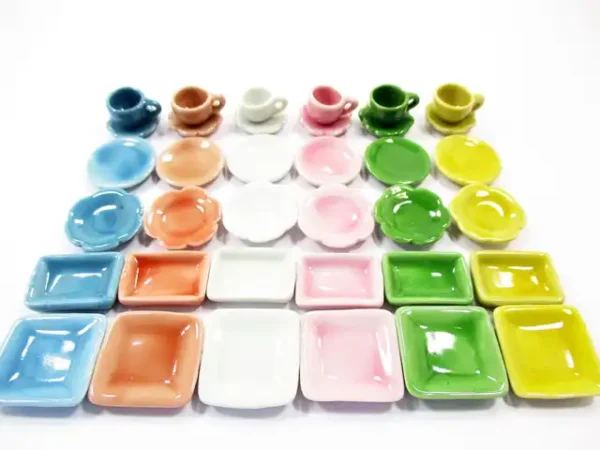 36 Mixed Square Plate Dish Cup Scallop Saucer Dollhouse Miniature Ceramic 1379 - Image 2