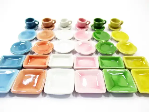 36 Mixed Square Plate Dish Cup Scallop Saucer Dollhouse Miniature Ceramic 1379 - Image 3