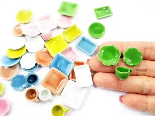 36 Mixed Square Plate Dish Cup Scallop Saucer Dollhouse Miniature Ceramic 1379 - Image 6