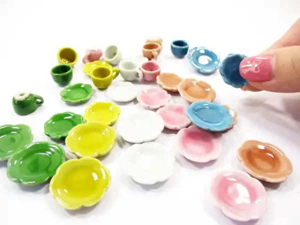 Dollhouse Miniature Mixed Ceramic 36 Coffee Cup Saucer Scallop Dish Plate 1712 - Image 4