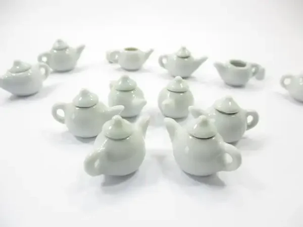 Dollhouse Miniature Kitchen Ceramic 6 White Color Teapots Coffee Pot Supply 4228 - Image 2