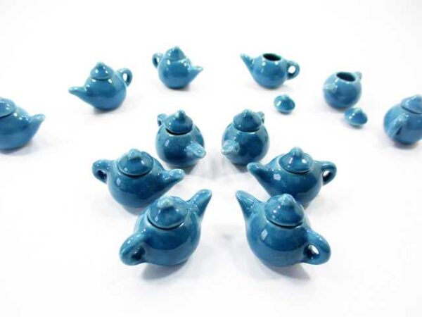 Dollhouse Miniature Kitchen Ceramic 6 Blue Color Teapots Coffee Supply 4231