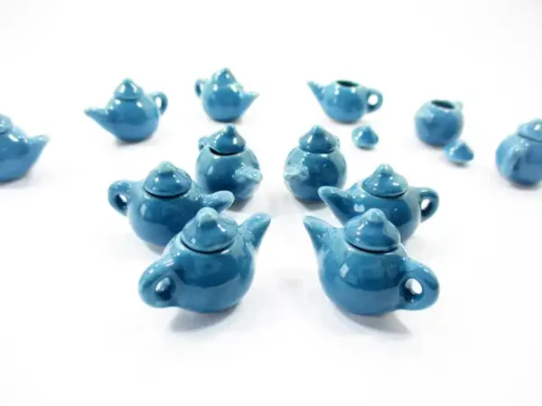 Dollhouse Miniature Kitchen Ceramic 6 Blue Color Teapots Coffee Supply 4231 - Image 2