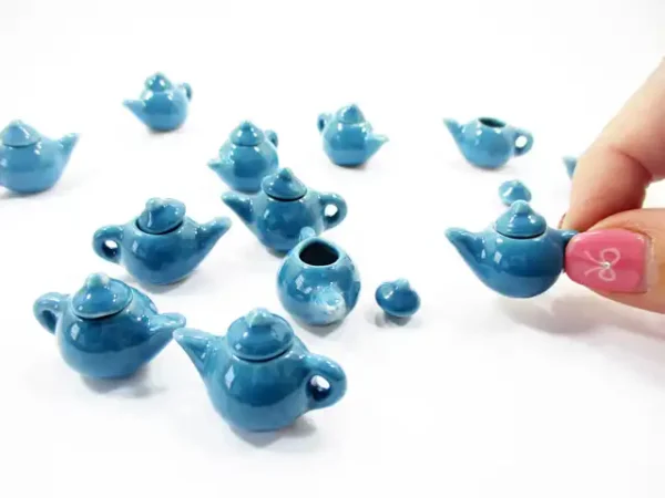 Dollhouse Miniature Kitchen Ceramic 6 Blue Color Teapots Coffee Supply 4231 - Image 5