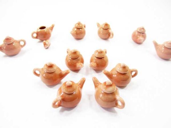 Dollhouse Miniatures Kitchen Ceramic 6 Salmon Color Teapot Coffee Charms 4232