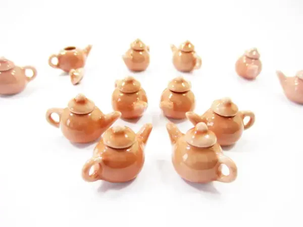 Dollhouse Miniatures Kitchen Ceramic 6 Salmon Color Teapot Coffee Charms 4232 - Image 2